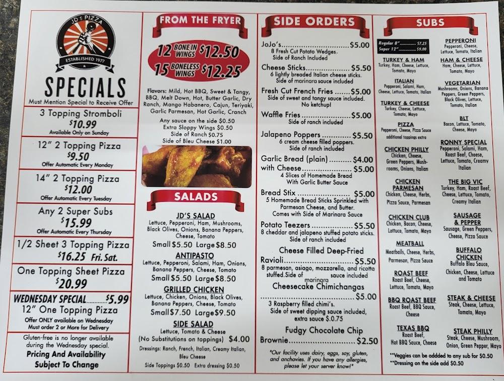 J D's Pizza Menu image 1